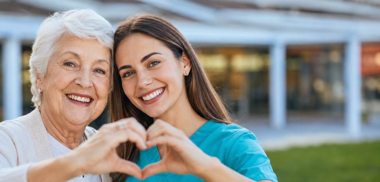 Elderly patient and her nurse